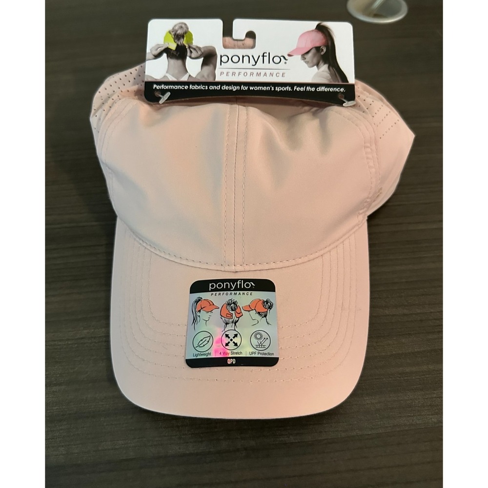 Ponyflo Performance Women Pink Ponytail Baseball Cap UPF Stretch Running Hat